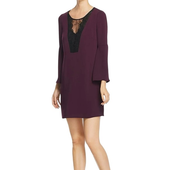 NWT LE GALI Long Bell Sleeve Lace Inset Zipper Back Mini Dress Size Small - Picture 1 of 5